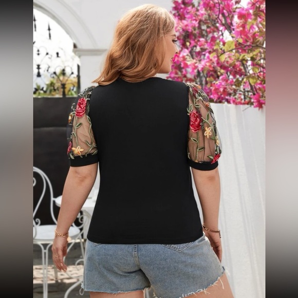 Boho floral mesh puff sleeve blouse - Picture 10 of 11